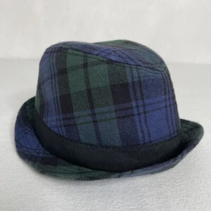 Children’s Place Navy Blue & Dark Green Plaid Fedora Cap Hat Fitted Sz M (7-8) - Picture 1 of 7