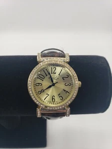 Kim Rogers Watch Gold Tone With Brown Leather Band (NEW Battery) - Picture 1 of 6