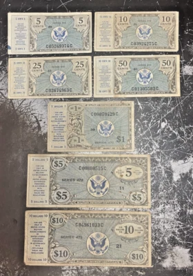 Korea War Military Set MPC 5¢, 10¢, 25¢, 50¢, $1, $5 & $10 Series 472 (1947-51) - Image 1 of 2
