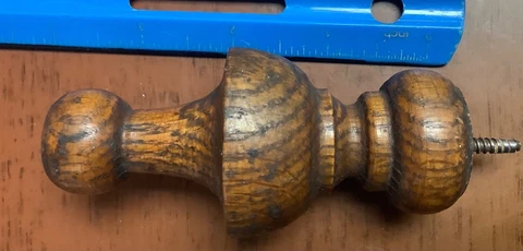 Antique ~ Salvage ~ Oak Finial  3 5/8” tall x 1 1/4” wide w/ screw Cover