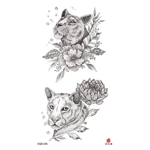 Animal Lion Flower Temporary Tattoo - Fake Tattoos - Picture 1 of 2