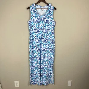 Maxi Vestido Lulu B Para Mujer Grande Azul Blanco Coral Volantes Geométricos Cuello en V UPF50 L - Imagen 1 de 13