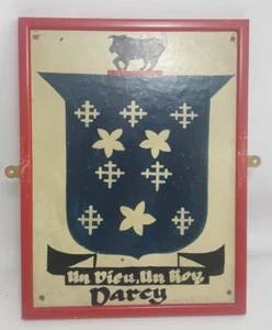 Vintage HAND PAINTED COAT OF ARMS DARCY Surname Latin Motto Heraldic Crest - Picture 1 of 6