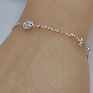 Brazalete de plata de ley 925 Guadian Little Angel - Cruz - Cadena. 8 pulgadas L - Imagen 1 de 4