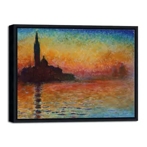 Framed Wall Art Dusk in Venice by Claude Monet Pictures Artwork Black Frame - Picture 1 of 7