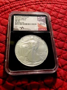 2024 W SILVER EAGLE NGC MS70 Burnished Silver FDOI. JOHN MERCANTI SIGNED - Picture 1 of 2