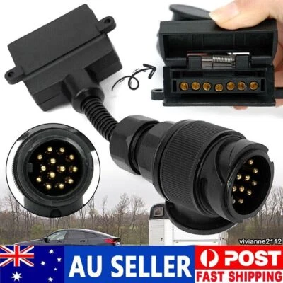 13 Pin Euro Round Plug 7 Pin Flat Plug Socket Trailer Adaptor Caravan Connector - image 1 of 4