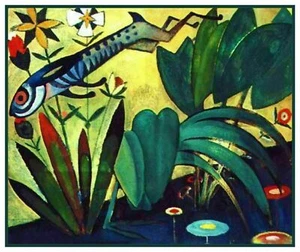 Conejos en jardín del artista moderno Amadeo Cardoso patrón de punto de cruz contado - Imagen 1 de 4