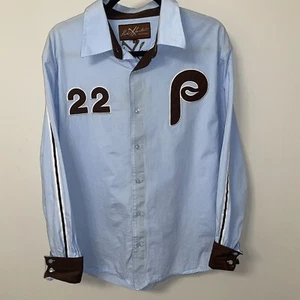 Philadelphia Phillies Blue Shirt Sz XL Men’s Red X Jacket Pikwakwad Vintage Rare - Picture 1 of 4