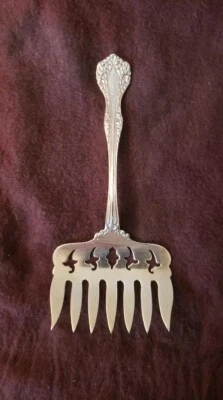 HORQUILLA SARDINA FLORENTINA por ALVIN plata esterlina 7 dientes monograma 5" Foto 1 de 4