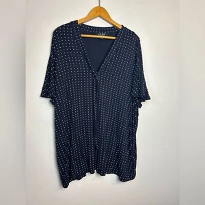 Lauren Ralph Lauren Polka dot Stretch Blouse Plus Size 3XT Blue Comfortable - Picture 1 of 11