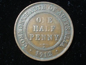 Australian 1912 Half Penny Coin Almost 6 Pearls Part Diamond Better Grade (TA06) - Picture 1 of 2