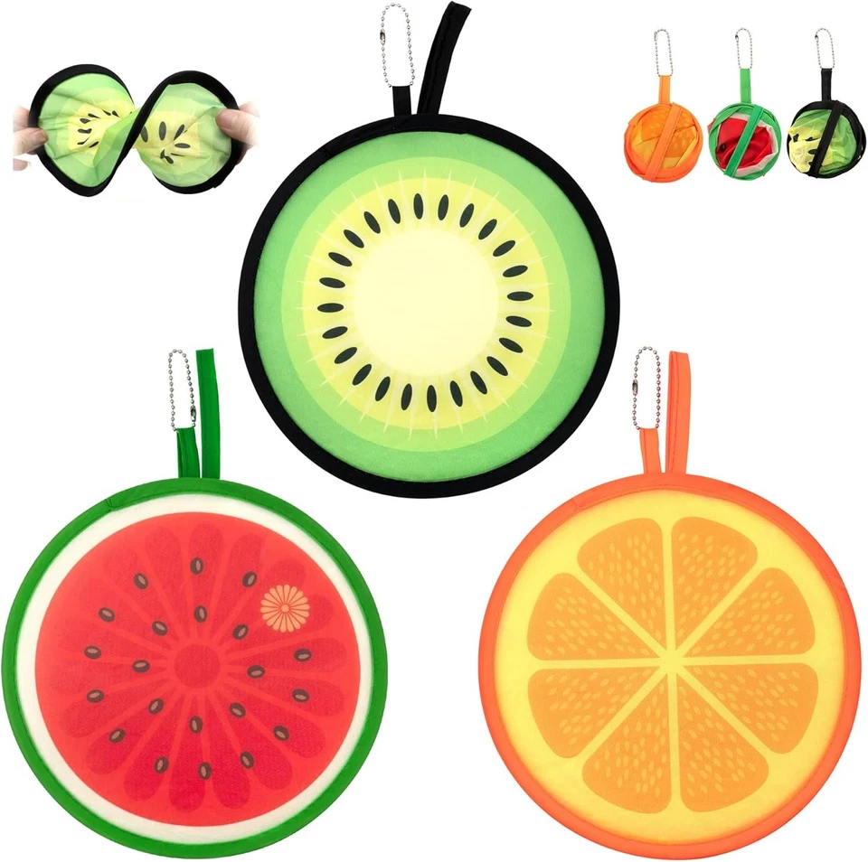Ventiladores de mano plegables redondos de 3 piezas, ventilador plegable portátil estilo fruta refrigerador Foto 1 de 4
