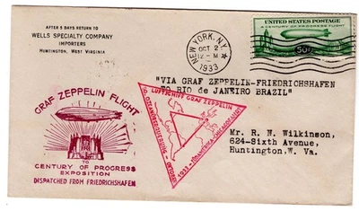 C18 Century of Progress 50c Zeppelin FDC 1933 New York to Brazil - Image 1 of 3