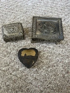 Lot Of 3 Vintage Metal Trinket Boxes - Japan Made - Picture 1 of 9