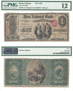 1865 Original Series $1 Paola, Kansas Charter 1864 PMG F-12 - Picture 1 of 3