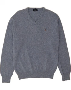 GANT Mens V-Neck Jumper Sweater Large Blue Lambswool BP10 - Picture 1 of 3