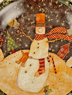 4 platos de muñeco de nieve Susan Winget internacionales certificados postre arte popular Navidad Foto 1 de 4