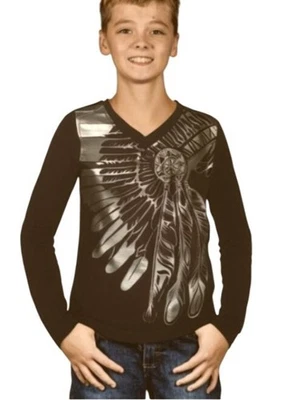 Camisa de manga larga con estampado nativo americano pequeña Akademiks para niños (talla 4) Foto 1 de 4