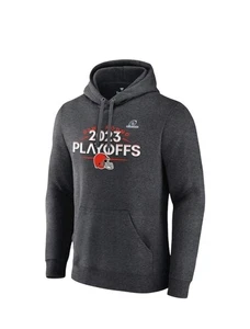 NEW Cleveland Browns Fanatics 2023 NFL Playoffs Fleece Hoodie Sz L Charcoal - Picture 1 of 8