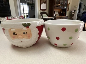 Santa Bowls - Nesting - Santa Bowl and Matching Polka Dot Bowl -Candy or Snacks - Picture 1 of 9