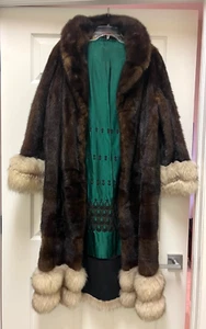 Oleg Cassini Custom Vintage Mink Coat, Brown with Cream Fur Trim, Pockets, Lined - Picture 1 of 18