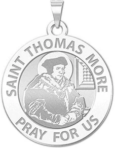 Saint Thomas More Religious Medal - 3/4 Inch Size of a Nickel - Sterling Silver - Picture 1 of 6