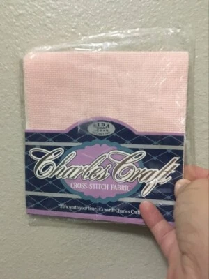 Charles Craft Silver Label Aida Cross Stitch Fabric 14 Count 12 x 18 PINK - Image 1 of 4