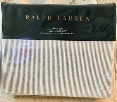 HTF RALPH LAUREN INDIGO MONTAUK WESTLAKE KING FLAT SHEET ~ CHAMBRAY BLUE/ CREAM - Image 1 of 3