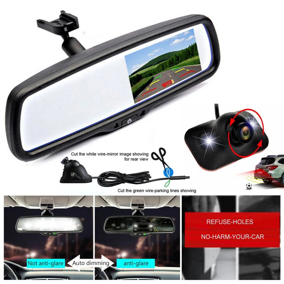 4.3" Car Rear View Mirror Monitor No1 Bracket+IR CCD Reversing Camera For Toyota - Image 1 of 4