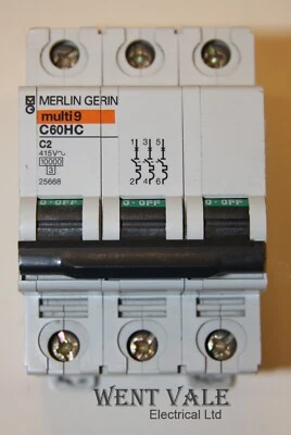 Merlin Gerin Multi 9 - 1a to 63a Triple Pole Type C MCB's rated @ 10kA Used C3U - Image 1 of 4
