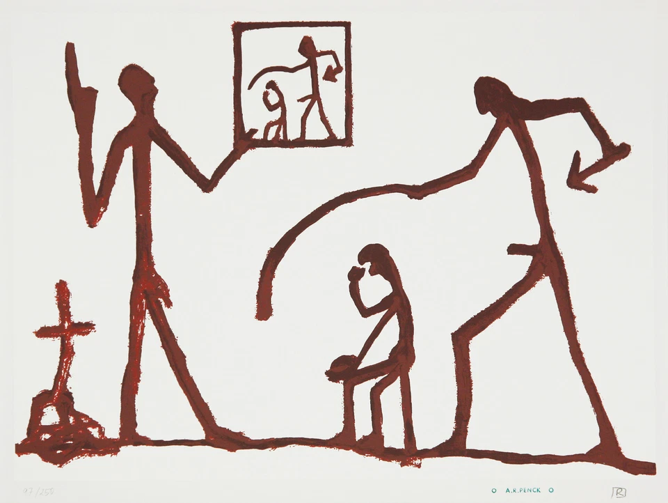 A. R. Penck, original Farbserigraphie, signiert und nummeriert. - Bild 1 von 1