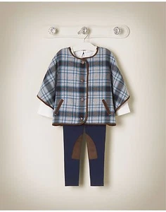 NWT $69 Janie & Jack RIDING LESSON 2T 3 4 5 6 Plaid Cape Blue Poncho Equestrian - Picture 1 of 2