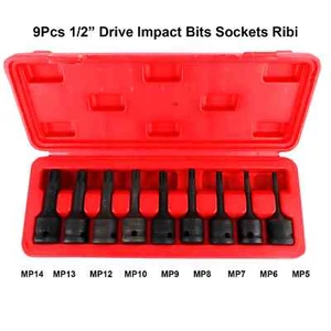 9PC 1/2" Drive Impact Bits Socket Set Vanadium Wrench Ribi MP5 MP14 75mm Long - Picture 1 of 7