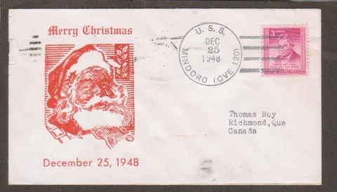 USS Mindoro CVE 120 December 25 1948 (N35971) Christmas Day Printed Cachet Cover