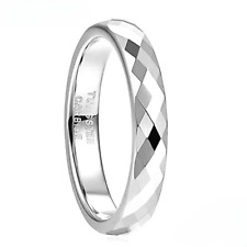 4MM Faceted Edge Tungsten Carbide Ring Engagement Wedding Ring Comfort Fit