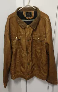 BYDW Brown Faux Leather Jacket Winer Coat, Faux Fur Lined Collar - Size XL - Picture 1 of 1