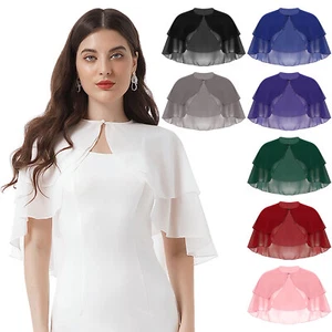 Women Evening Cape Chiffon Shawls Bolero Cardigans Wedding Gowns Dress Cover Up - Picture 1 of 32