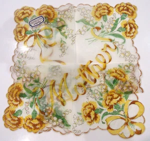 VINTAGE "MOTHER" SHEER NYLON HANDKERCHIEF SCALLOP HANKIE 13 X 13 1/2" WITH LABEL - Picture 1 of 8