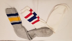 Lot of 2 Vintage Striped Tube Socks, Over the Calf, 1 White & 1 Grey, Unbranded - Picture 1 of 10