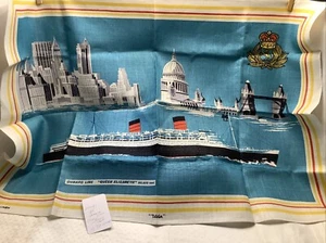 776🌟Vintage Leinen NEUHEIT Geschirrtuch-Ulster "Queen Elizabeth" Cunard Line 20"x31" - Bild 1 von 7