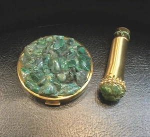 Super Rare Designer Marian Bialac Compact And Lipstick Jade - Picture 1 of 10