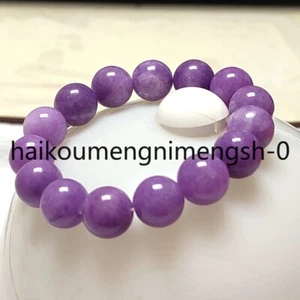 Certified Natural 14mm Purple Burma A Jade jadeite Round Beads Bracelet 7.5" - Picture 1 of 9