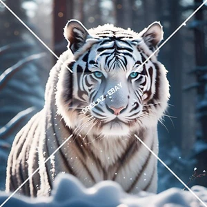 Snow Tiger Close Up Digital Image Photo, White Tiger Art - Wallpaper Background - Picture 1 of 3