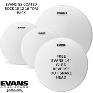 Evans G2 Coated Rock Size + 14 inch Reverse Dot Snare Drum pack 10 12 16 EPP-G2C - Picture 1 of 2
