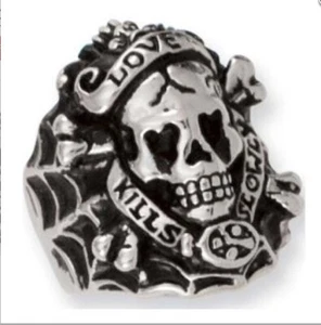 Ed Hardy Love Kills Slowly Skull Ring Silver Biker Gothic Punk Ring Size 10 - Picture 1 of 3