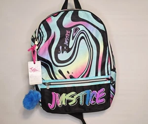 Justice Girls 17" Laptop Backpack with Pom Key Chain Multicolor Swirl - Picture 1 of 8