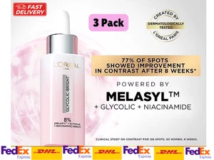 L’Oreal Paris Glycolic Bright Brightening Serum Melasyl 30ml x3 Triple Radiance - Picture 1 of 10
