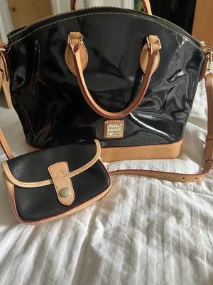 Dooney And Bourke Black Patent Leather Satchel Dome Handbag With Wallet - Image 1 of 2