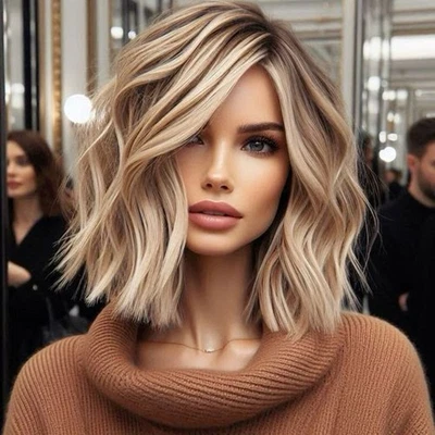 Pelucas Bob Ash Rubio Fresa Destacado Cortas Onduladas Encaje Frontal 100% Cabello Humano Foto 1 de 4